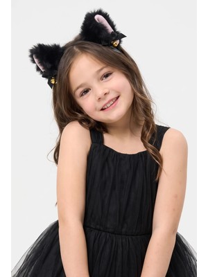 Bony Socks Kız Çocuk Tüylü Kedi Kulaklı Zil Aksesuarlı Taç Siyah