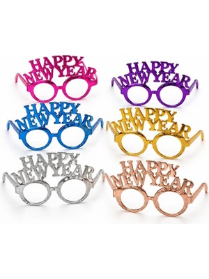Pandoli Plastik Happy New Year Yazılı Gözlük 6 Renk 6 Adet Camsız Yılbaşı Gözlüğü