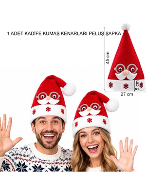 Pandoli 45 cm Ithal Kadife Gümüş Renk Gözlük Bıyık Figürlü Noel Baba Yılbaşı Şapkası Yetişkin 1 Adet
