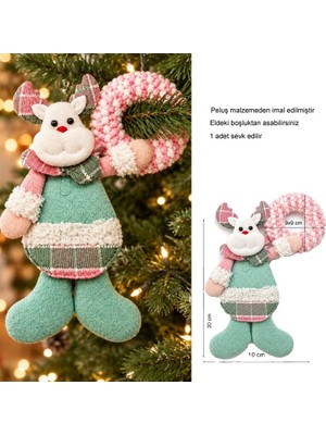 Pandoli Yılbaşı Pembe Mavi Beyaz Renklerde 20 cm Peluş Geyik Ren Geyiği Asma Süs 1 Adet
