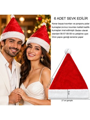 Pandoli 37 cm Ithal Kadife Noel Baba Yılbaşı Şapkası Yetişkin Standart 6 Adet