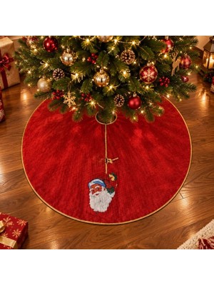 Pandoli Yılbaşı 90X90 cm Desenli Elyaf Çam Ağacı Altlığı Örtüsü Çam Ağacı Ayak Örtüsü
