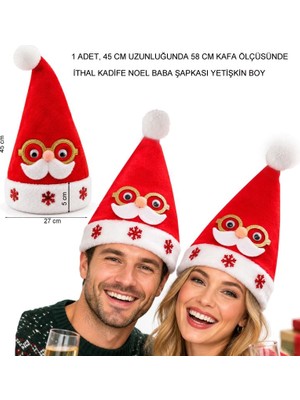 Pandoli 45 cm Ithal Kadife Altın Renk Gözlük Bıyık Figürlü Noel Baba Yılbaşı Şapkası Yetişkin 1 Adet