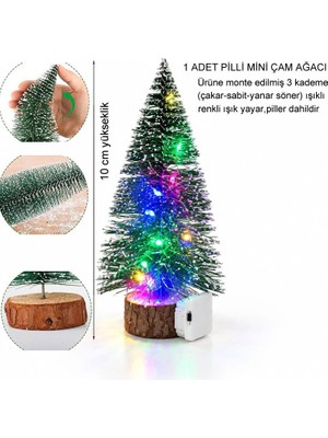 Pandoli Mix Renkli Demonte Peri LED Işıklı Masa Üstü Çam Ağacı Yeşil Renk 10 cm 1 Adet