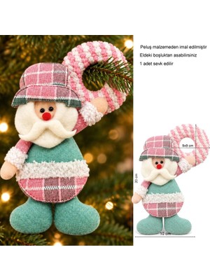 Pandoli Yılbaşı Pembe Mavi Beyaz Renklerde 20 cm Peluş Noel Baba Çam Ağacı Asma Süs 1 Adet