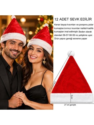 Pandoli 37 cm Ithal Kadife Noel Baba Yılbaşı Şapkası Yetişkin Standart 12 Adet