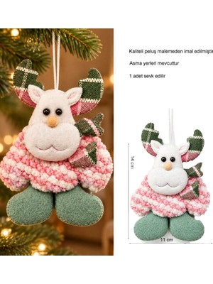 Pandoli Yılbaşı Pembe Mavi Beyaz Renklerde 14 cm Peluş Geyik Ren Geyiği Asma Süs 1 Adet