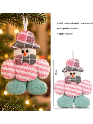 Pandoli Yılbaşı Pembe Mavi Beyaz Renklerde 14 cm Peluş Kardan Adam Çam Ağacı Asma Süs 1 Adet
