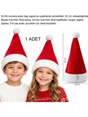 Pandoli 32 cm Ithal Kadife Noel Baba Yılbaşı Şapkası 3-8 Yaş Arası Çocuk Standart 1 Adet