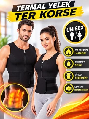 Ankaflex Vücut Şekillendirici Termoform Yelek Kolsuz Siyah Erkek Spor Korsesi Fermuarlı Hızlı Kuruyan Kumaş
