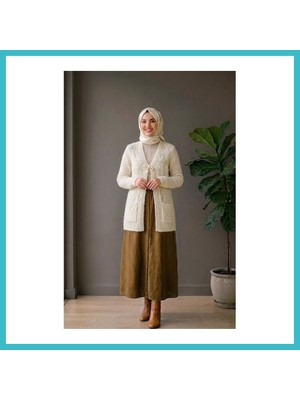 Defne Store Ponpon Bağlamalı Yelek - Krem Dfnbez