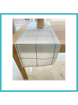 Defne Store 30/130 cm Belena Mavi Çizgili Tek Runner Şık Masa Dekoru Dfnbez