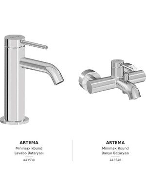 Minimax Round 2'li Batarya Seti (A43530 Minimax Round Lavabo Bataryası + A43548 Minimax Round Banyo Bataryası), Krom