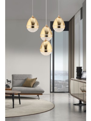 Amaya 4'lü Yuvarlak Gold Damla Başlıklı Modern Salon LED Avize