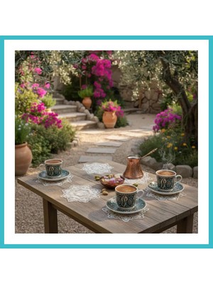 Defne Store 6 Lı Dantel Kahve Sunumluğu 15X15 cm Asorti Desenli Türk Kahvesi Seti Dfnbez