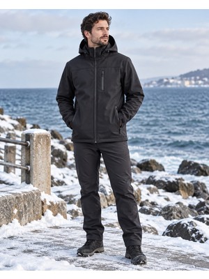 Derin Mavi  Kapüşonlu Su Geçirmez Softshell Outdoor Mont Waterproof Battal Bedenler Dahil 8 Beden