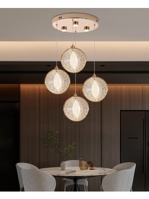 Apliqa Edward 4'lü Yuvarlak Metal Ledli Salon Avize 42 Watt Modern Tasarım