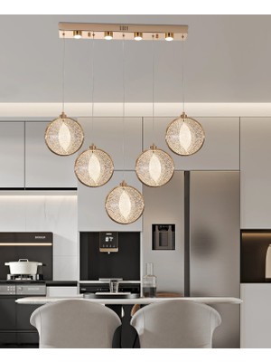 Edward 5'li 67 Watt Sıralı Gold Ledli Modern Salon Avize