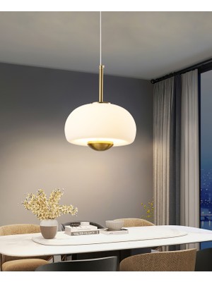Apliqa Tres Tekli Eskitme Beyaz Camlı LED Sarkıt Avize 20 cm Genişlik 70 cm Yükseklik Modern Tasarım