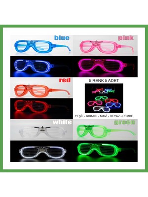 Bezos Glow Model LED Işıklı Parti Gözlüğü 3 Modlu 5 Renk 5 Adet Mgc
