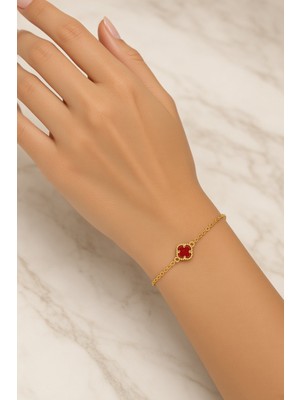 Silveranka 925 Ayar Gümüş Kırmızı Yonca Model Bileklik
