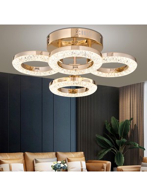 Apliqa Oylum Gold 4'lü Kristalli LED Plafonyer Avize Akrilik Malzeme ile Şık Tasarım 24 Watt