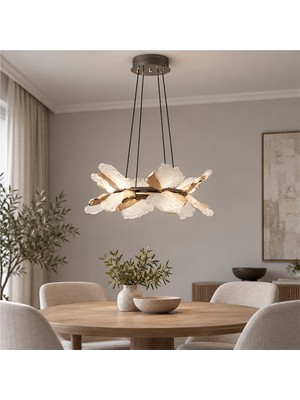 Apliqa Taran 50'lik Siyah Gold Çiçek Desenli 60 Watt Yuvarlak Modern Salon LED Avize