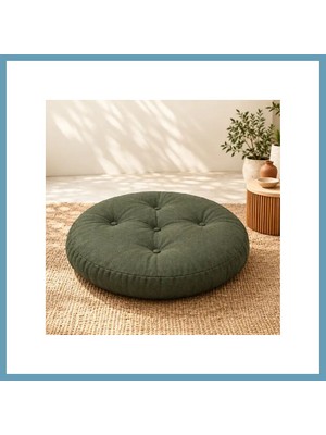 Bezos Kapitone Yuvarlak Yer Minderi · 60 × 60 × 8 cm | Haki | Dış Mekân MBT06
