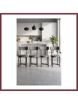 Storeşahin Sandalye 4 Adet Keten Kumaş Metal Ayak Modern Mutfak Sandalyesi Cafe Balkon Ofis Teddy 9809 Antrasit SHN0720