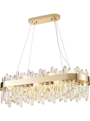 Linfred Yemek Masası Üstü Sıralı Gold Kristal Taşlı Modern Salon Avize