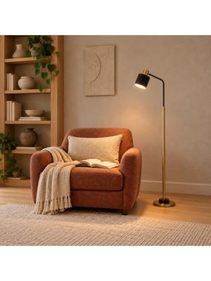 Gerodi Siyah Retro Başlıklı Modern Dekoratif Köşe Lambader