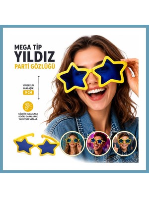 Bezos Mega Tip Yıldız Parti Gözlüğü Sarı Renk MBT06
