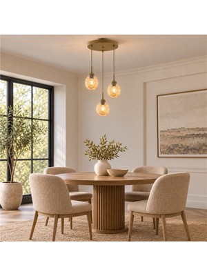 Apliqa Nino 3lü Yuvarlak Eskitme Modern Sarkıt Oturma Odası Salon Sarkıt Avize