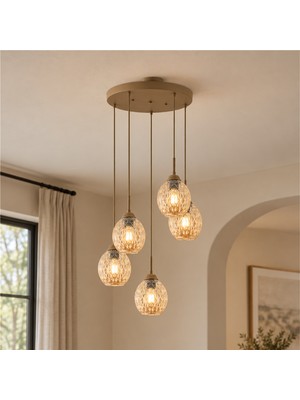 Apliqa Nino 5li Yuvarlak Eskitme Modern Sarkıt Oturma Odası Salon Sarkıt Avize