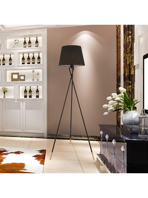 Apliqa Papel Siyah Tripot Ayaklı Dekoratif Salon Lambader