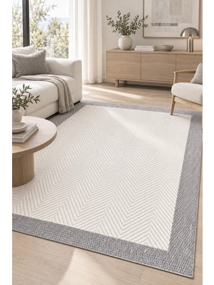 Ruyan Vatra Krem Gri Sisal Görünümlü Modern Polyester Halı Robot Süpürge Uyumlu Kolay Temizlenebilir Mutfa