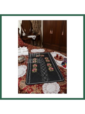 Vintessy Vıntessy Kanaviçe Işlemeli Etamin Kumaş Tek Seccade - Siyah BZS01
