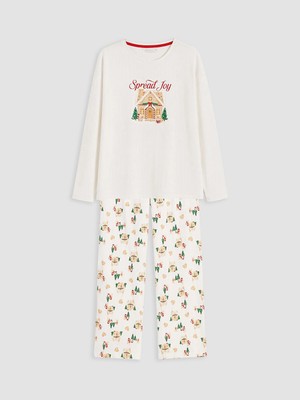 LC Waikiki Lcw Dream Ekru Yılbaşı Temalı Kadın Pijama Takımı