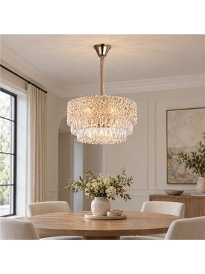 Apliqa Liana 50 Lik Gold Kaplamalı Modern Tasarım Salon Kristal Sarkıt Avize