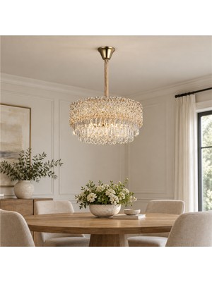 Apliqa Liana 60 Lik Gold Kaplamalı Modern Tasarım Salon Kristal Sarkıt Avize