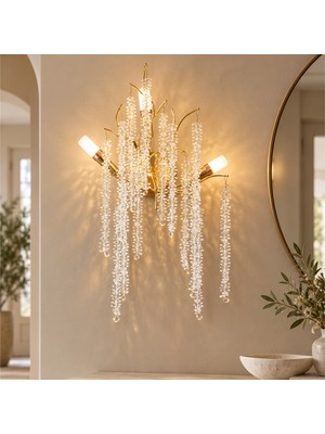 Apliqa Dina Serip Gold Kaplamalı Modern Tasarım Salon Kristal Yatak Başı Aplik