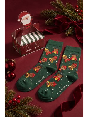 Katia & Bony Unisex Noel Baba Kutulu Pamuklu Yeşil Yılbaşı Soket Çorabı