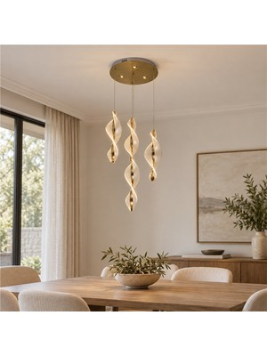Apliqa Gupse 4 Lü Yuvarlak 62 Watt Ledli Modern Tasarım Oturma Odası Salon Avize