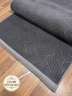 NarStore Home Düz Antrasit Gri Saçaklı Yıkanabilir Kaymaz Taban Kesme Yolluk Salon Oturma Odası Halı