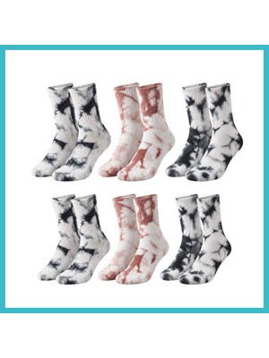 Defne Store Unisex Batik Desenli Çorap 6'lı Set Pamuklu Uzun Soket Günlük Spor Nefes Alan Dikişsiz Dfnbez