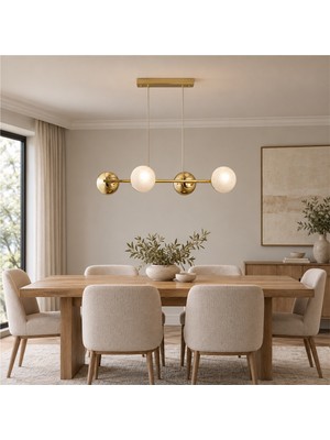 Apliqa Berca 4lü Gold Avize Modern Mutfak Yemek Masası Üstü Yatak Odası Salon Avize