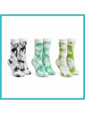 Defne Store Unisex Batik Desenli Çorap 3'lü Set Renkli Pamuklu Uzun Soket Dikişsiz Nefes Alan Günlük Spor Çorabı Dfnbez