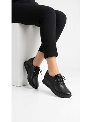 Kaof Shoes Kadın Siyah Günlük Ayakkabı Ortopedik Klasik Ayakkabı Kışlık Kaymaz Taban Ayakkabı Casual Ayakkbı