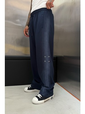 Nomarc Erkek Eşofman Altı Şerit Ayrıntı Altı Lacivert Oversize Baggy