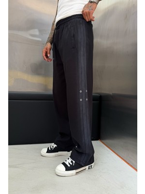 Nomarc Erkek Eşofman Altı Şerit Ayrıntı Altı Siyah Oversize Baggy